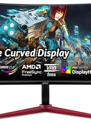 Acer Nitro 34" UWQHD 3440 x 1440 1500R Curved PC Gaming Monitor | AMD FreeSync Premium | Up to 180Hz Refresh | 1ms (VRB) | 400nit | DisplayHDR 400 | 1 x DP 1.4 & 2 x HDMI 2.0 | XZ342CU Vbmiiphx
