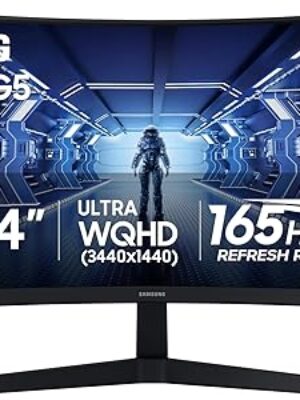 Samsung 34' Odyssey G5 Ultra-Wide Gaming Monitor with 1000R Curved Screen, 165Hz, 1ms, FreeSync Premium, Large Display, Eye Comfort, Multiple Ports, WQHD, LC34G55TWWNXZA, 2020, Black